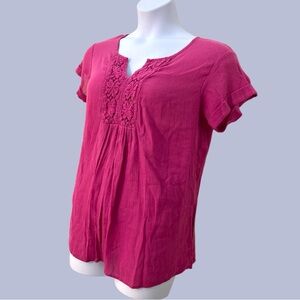 Just My Size | Pink Crochet Bib Short Sleeve Blouse 16W/1X